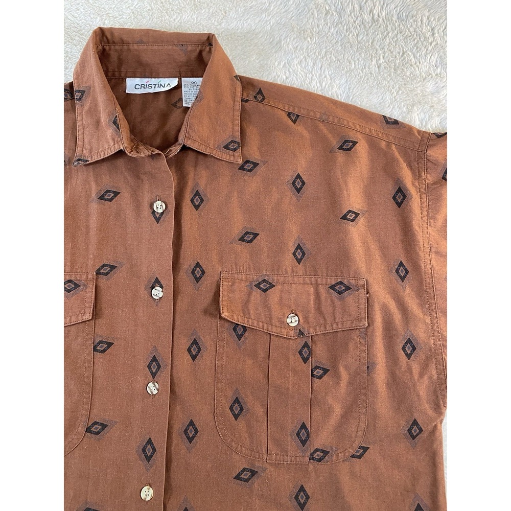 Western Aztec Cowboy Cowgirl Diamond All Over Print Button Up Shirt Size Medium - Picture 3 of 8